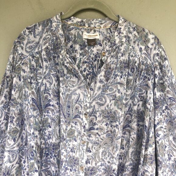 Anthropologie Pilcro Sidney Batwing Blouse XL Blue Paisley Peasant Boho Flowy - Picture 4 of 15